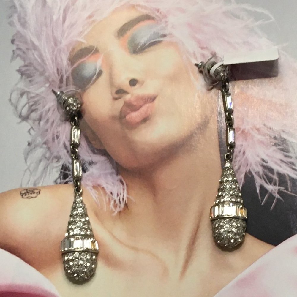 BEN AMUN JEWELRY Swarovski Crystal Drop Deco Earrings in Silver New NWT